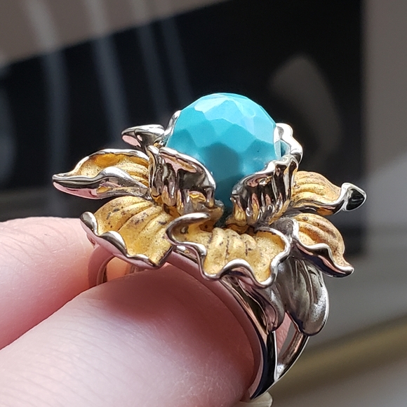 Chunky Vintage Sterling Silver (925) Turquoise (Howlite) Ring, Size 5 - Picture 1 of 10